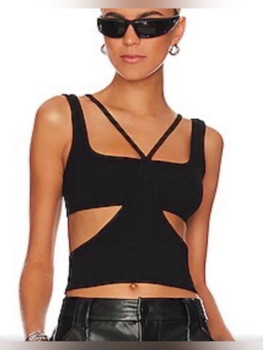 REVOLVE Black Strappy Cutout Crop Top